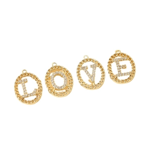 18K gold plated copper 'LOVE' letter pendants with micro-set zircon and chain border