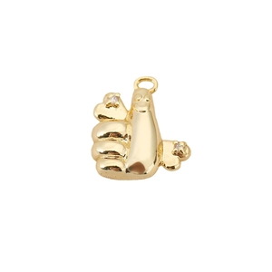 Polished 18K gold plated copper thumb up gesture pendant with cubic zirconia stones
