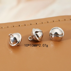Set of three polished 10x10mm silver bell charms for DIY jewelry making and necklaces