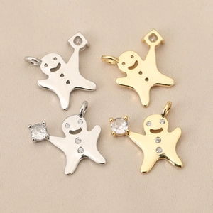 Pendentifs bonhomme de pain d'épices en or 18 carats et argent avec zircons brillants