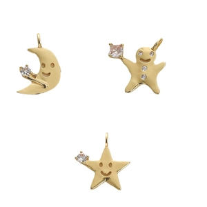 Lot de breloques plaquées or 18 carats lune étoile et visage souriant pour bijoux DIY