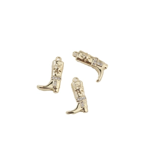 Trois pendentifs bottes de cow-boy dorées avec étoile et strass pour la création bijoux