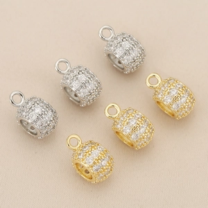 18K Vergoldeter Kupfer Fassanhänger Mit Zirkonia Pavé DIY Schmuckherstellung Abstandsperle Zylinderanhänger Für Armbänder