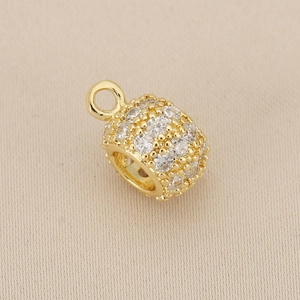 18K vergoldete Zylinderperle mit Zirkonia-Besatz und großem Loch für DIY-Schmuck