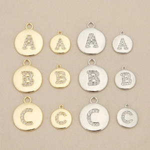 Colgante Letra Redonda Cobre Inicial Charm Diamante de Imitación Micro Pave para Collar Pulsera Bricolaje Joyería Mujer