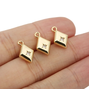 Koperen Ruit Hanger Alleen (Zonder Ketting) Met Zirkonia Sterzetting Voor DIY Sieraden Maken Kettingen Armbanden Accessoire