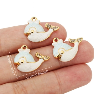 Pendentif Dauphin Baleine en Émail Acier Inoxydable Breloque Animale Plaqué Or Strass Accessoire de Bijoux DIY pour Femme