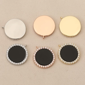 18K gold plated copper jewelry pendants set with crystal pavé and black onyx inlays
