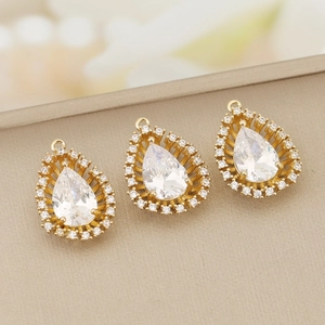 Three teardrop zircon pendants in 18K gold plated copper settings for jewelry making