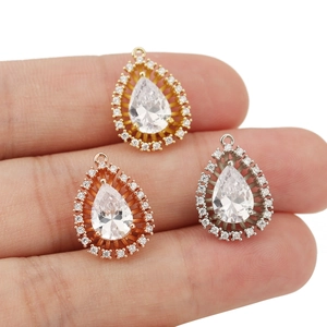 Copper Water Drop Pear Shaped Pendant Zirconia Inlaid DIY Jewelry Accessories For Necklace Earrings Gold Silver Rose Gold