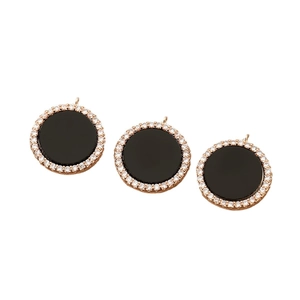 Set of three 18K rose gold plated round charms with black stone and white zircon stones