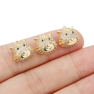 Cartoon Tigerkopf Anhänger Vergoldet Kupfer Strass Charm Für DIY Schmuckherstellung Halskette Armband Damen Geschenk