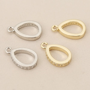 18K plated copper teardrop pendant with zircon stones for DIY jewelry making