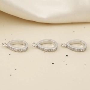 Three teardrop cubic zirconia connectors in silver plating for DIY jewelry making