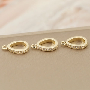 Three gold teardrop charms with zircon micro-pave for DIY jewelry making