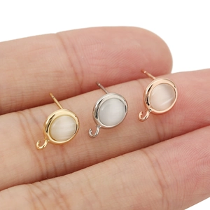 18k Gold Plated Copper Cat's Eye Stone Earring Base With 925 Sterling Silver Earring Post For DIY Jewelry Making