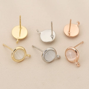 S925 silver stud earrings bases with 18k gold plating and loops for DIY jewelry making