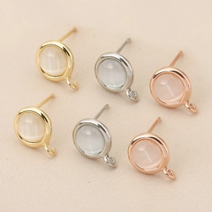 18k gold-plated cat eye stone earring studs with hanging loops in three colors