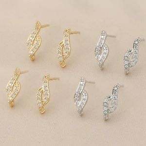 Apprêts boucles d'oreilles cuivre plaqué or 18K et zircons pour création bijoux DIY