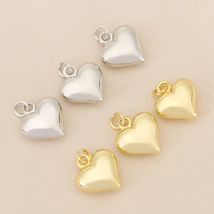 Polished 18K gold and silver solid heart pendants with loops for DIY necklace making