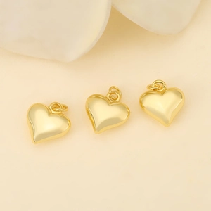 Polished 18K gold-plated puffy heart pendants with jump rings for DIY necklaces