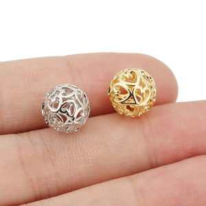 18K Gold Plated Copper Hollow Heart Beads For DIY Jewelry Making Sphere Spacer Charms Bracelet Necklace Accessory