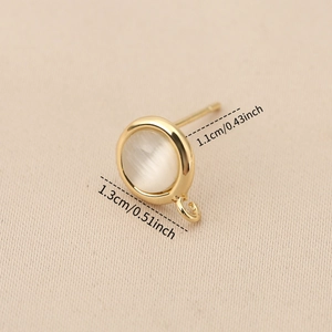 18k gold-plated earring base with white gemstone inlay and hanging loop for DIY jewelry