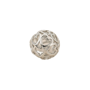 Hollow heart pattern round charm bead in silver finish for DIY jewelry making
