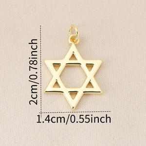 18K gold plated copper hexagram star pendant charm for jewelry making 2x1.4cm size