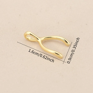 18K gold-plated copper wishbone pendant for DIY necklaces with 1.6cm size dimensions