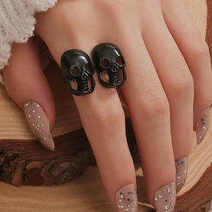 Anillo Abierto Gótico Punk Aleación Negra Doble Cabeza de Calavera Halloween Hip Hop Ajustable Joyería de Dedo Para Hombre Mujer