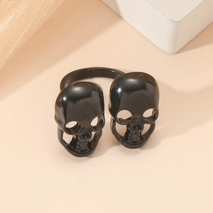 Anillo de calavera negra para hombre, estilo gótico y punk con acabado brillante