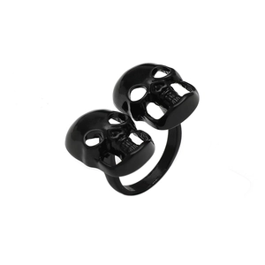 Anillo punk gótico para hombre de acero inoxidable pulido negro con doble calavera