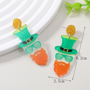 Easter Rudolph acrylic drop earrings with green hat and orange beard, 6.2cm height