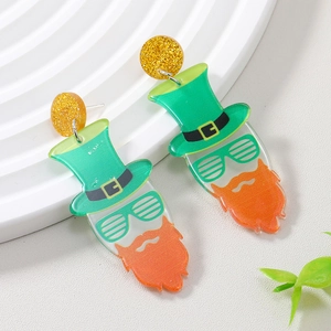 St Patrick's Day Leprechaun Acrylic Drop Earrings Green Hat Orange Beard Sunglasses Festive Party Jewelry For Women