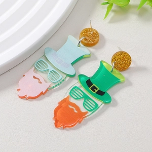 St. Patrick's Day acrylic earrings featuring green hats and beards for party decor