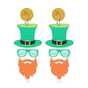 St. Patrick's Day acrylic earrings with green top hat and orange beard charm