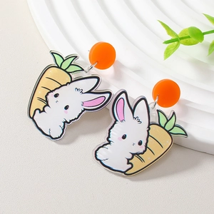 Pasen Acryl Schattige Cartoon Witte Konijn Met Wortel Oorknopjes Voor Vrouwen Meisjes Vakantie Feest Mode Sieraden