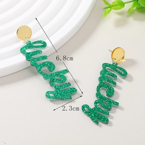 St. Patrick's Day grüne Glitzer Acryl Lucky Mama Ohrringe mit Goldsteckern