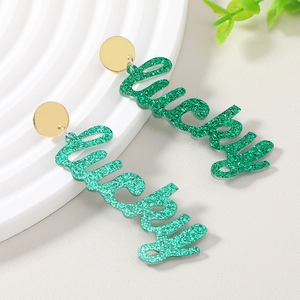 St. Patrick's Day Lucky Buchstaben Acryl Ohrringe Grüne Glitzer Legierung Ohrstecker Festliche Party Damen Schmuck