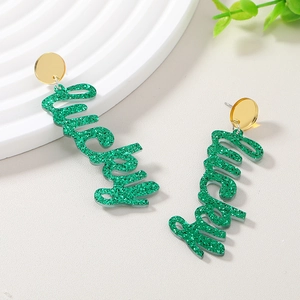 Grüne Glitzer-Acryl Lucky Mama Ohrhänger für die St. Patrick's Day Feierlichkeiten