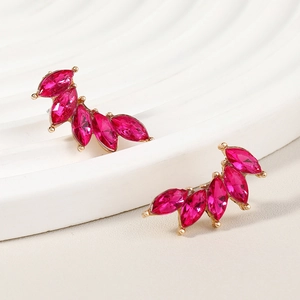 Elegant gold wing earrings with fuchsia marquise crystals in a stylish petal arrangement