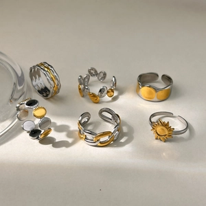 Anillo Abierto De Acero Inoxidable Bicolor Para Mujer Impermeable Hipoalergénico Sol Geométrico Cadena Onda Ajustable Joyería