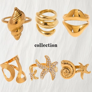 Oceaan Thema Roestvrij Stalen Ring Goud Zilver Verguld Zeester Schelp Octopus Zon Golf Waterdicht Hypoallergeen Vrouwen Sieraden