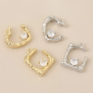 Luxus Kupfer Herz Quadrat Anhänger Gehämmerte Textur Strass Eingelegt DIY Schmuckherstellung Zubehör Gold Silber Vergoldet Charms
