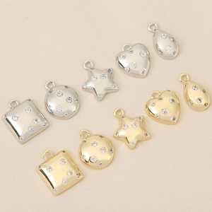 Copper 18k Gold Plated Zirconia Inlaid Pendants For DIY Jewelry Making Star Heart Round Square Drop Shape Charm Accessories