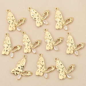 Lot de 10 pendentifs papillon dorés avec zircons pour la création de bijoux DIY