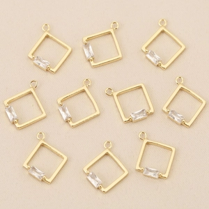 Pendenti quadrati in oro 18k con zirconi per la creazione di gioielli fai da te