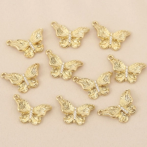 Lot de pendentifs papillon plaqués or 18k avec zircons pour la création de bijoux DIY
