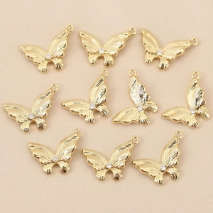 Pendentifs papillon plaqués or 18k avec zircon pour création de bijoux DIY lot de 10